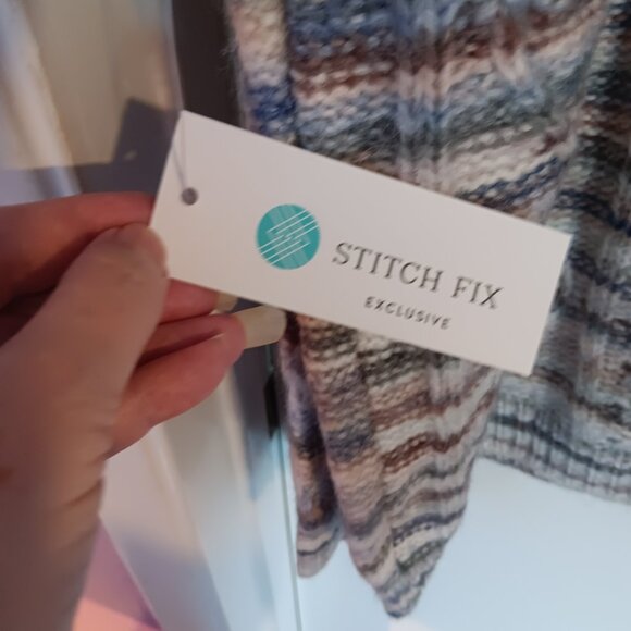 Women's Fate 3 XL Crew Neck Fuzzy Open Weave Striped Sweater - Picture 5 of 8